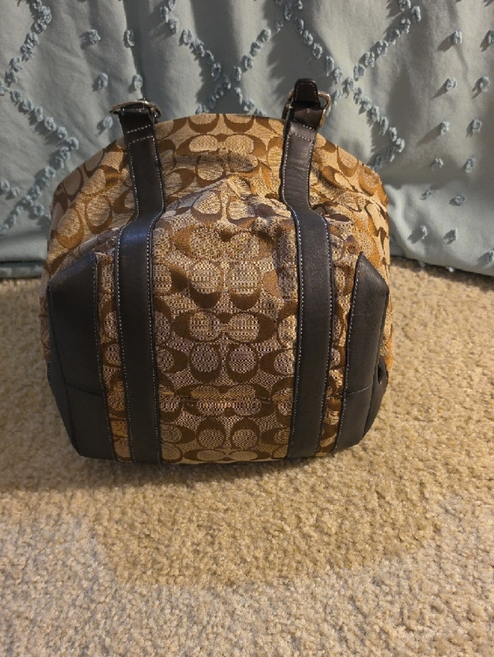 Coach Tan and Dark Brown Signature Canvas Tote - Picture 3 of 6